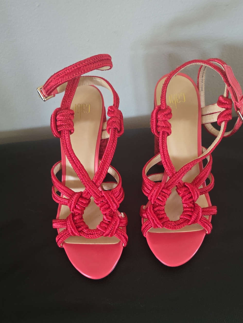 cabi Tiptoe Block Herl Sandal in Red Hibiscus (Deep Coral Color) Sz 7 medium